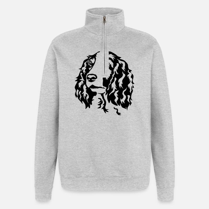 Welsh Springer Spaniel Kopf - Quarter-Zip-Sweatshirt - Grau meliert