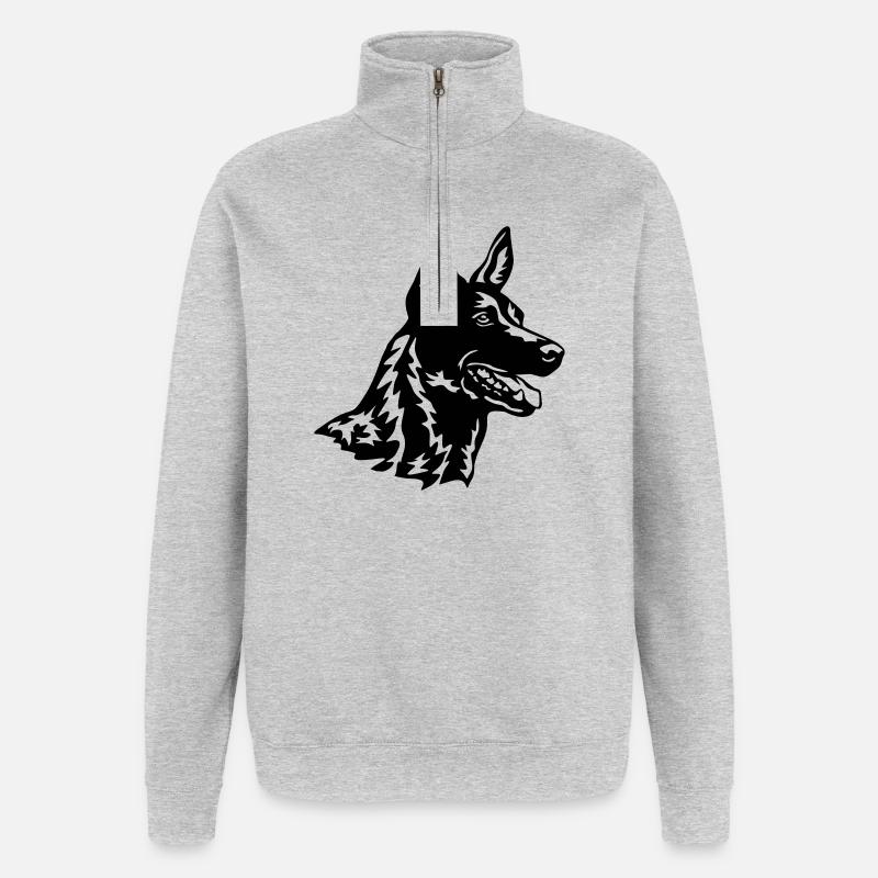 Hollandse Herder Kopf - Quarter-Zip-Sweatshirt - Grau meliert