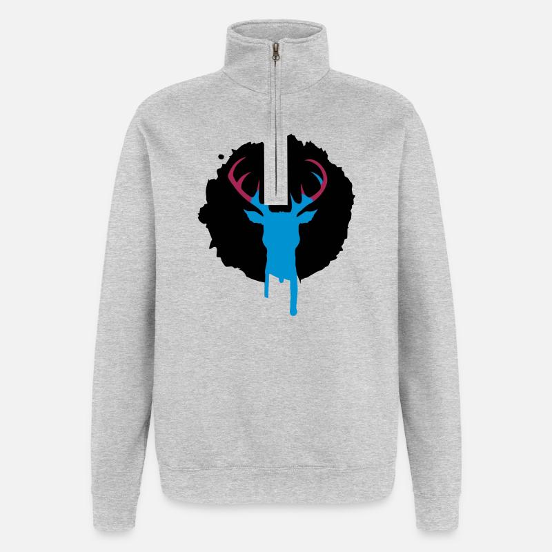 Hirsch Patch Graffiti - Quarter-Zip-Sweatshirt - Grau meliert