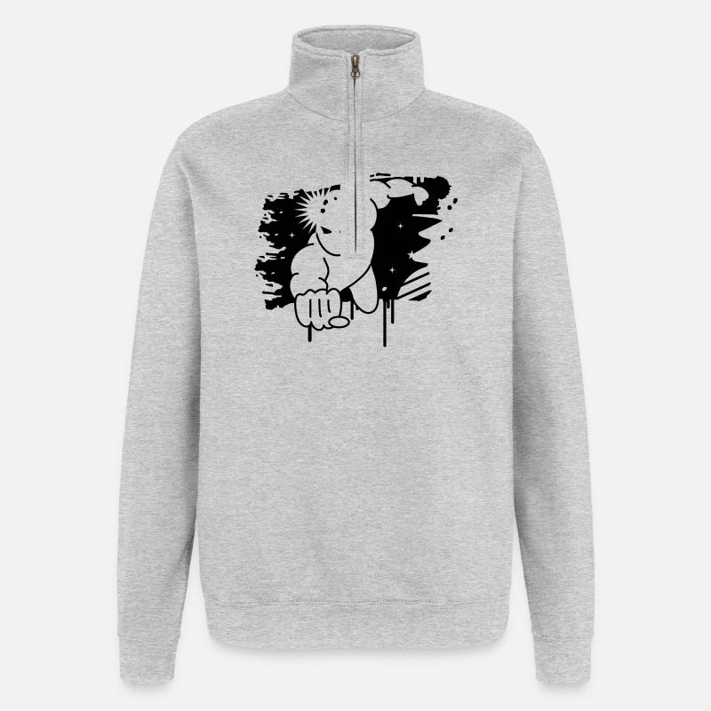 Graffiti de super-héros - Sweat à zip 1/4 - gris chiné