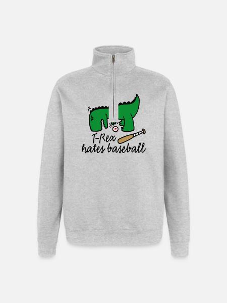 T-Rex hates baseball dinosaur baseball player - Quarter-Zip Sweatshirt - heather grey