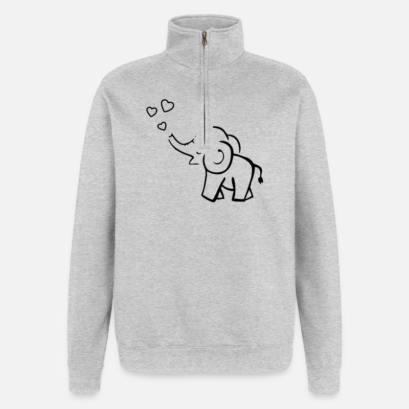 Un éléphant mignon souffle des cœurs - Sweat à zip 1/4 - gris chiné