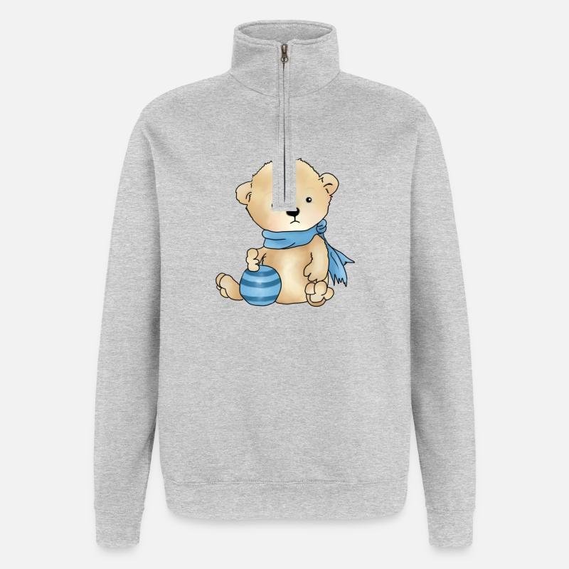 Baer mit Ball - Quarter-Zip-Sweatshirt - Grau meliert
