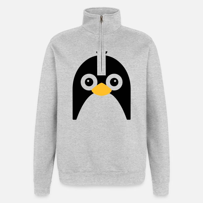 Nettes Pinguin-Gesicht - Quarter-Zip-Sweatshirt - Grau meliert