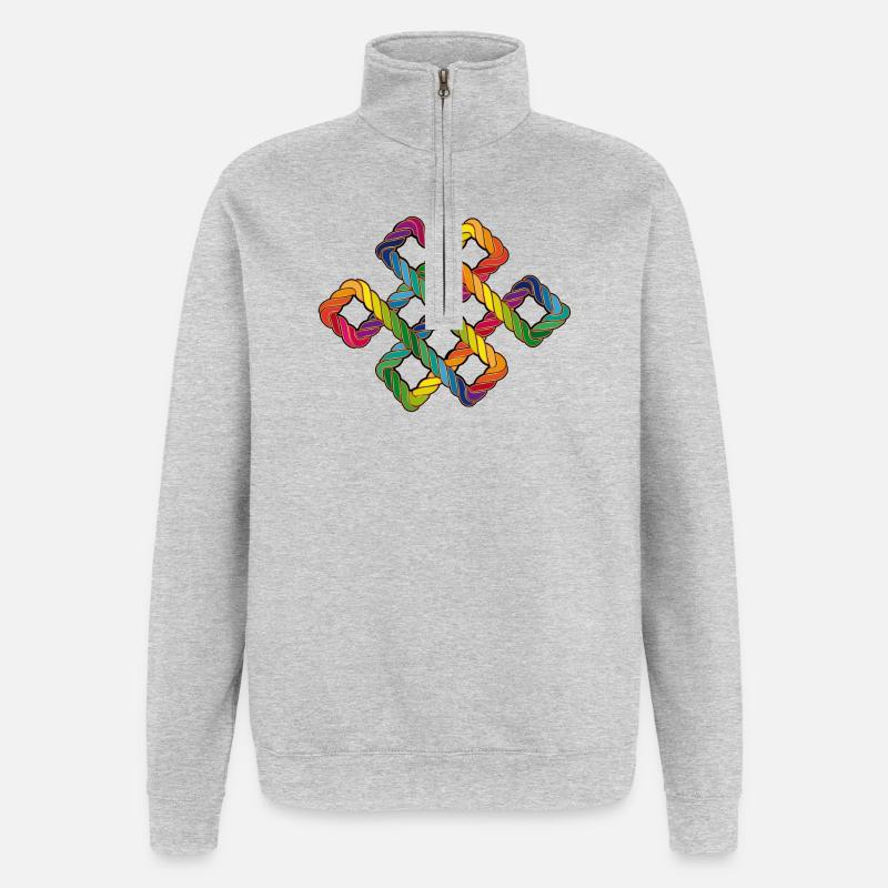 Arc-en-ciel noeud sans fin bouddhiste - Sweat à zip 1/4 - gris chiné