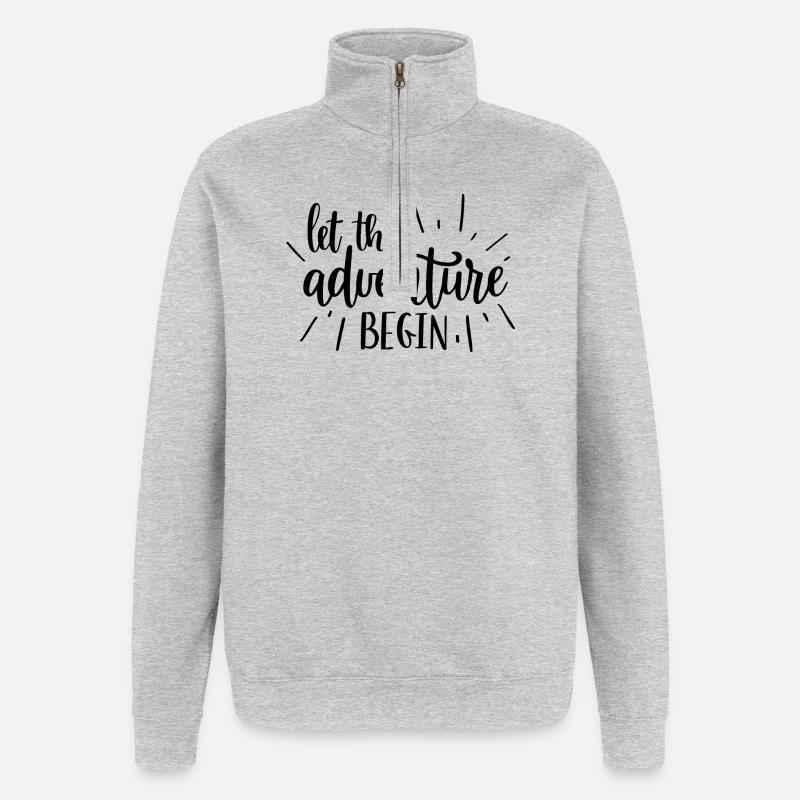 Abenteuerbeginner Motivdesign - Quarter-Zip-Sweatshirt - Grau meliert