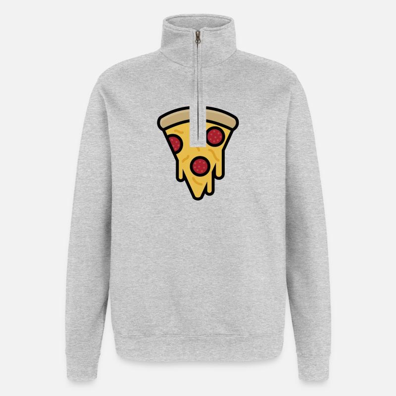 Tranche de pizza - Sweat à zip 1/4 - gris chiné
