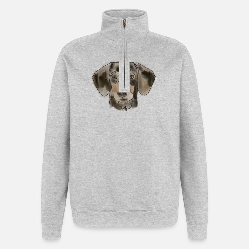 Dackel - Quarter-Zip-Sweatshirt - Grau meliert
