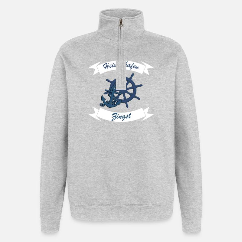 Heimathafen Zingst - Ostsee Darss Geschenk - Quarter-Zip-Sweatshirt - Grau meliert