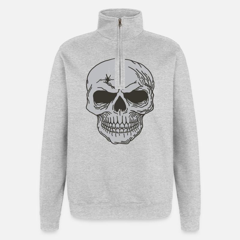 Conception de crâne d'os de crâne - Sweat à zip 1/4 - gris chiné