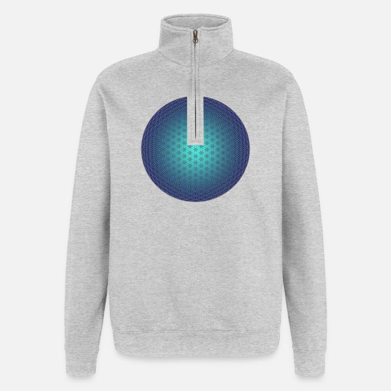 Blume des Lebens - 3D blau - Quarter-Zip-Sweatshirt - Grau meliert