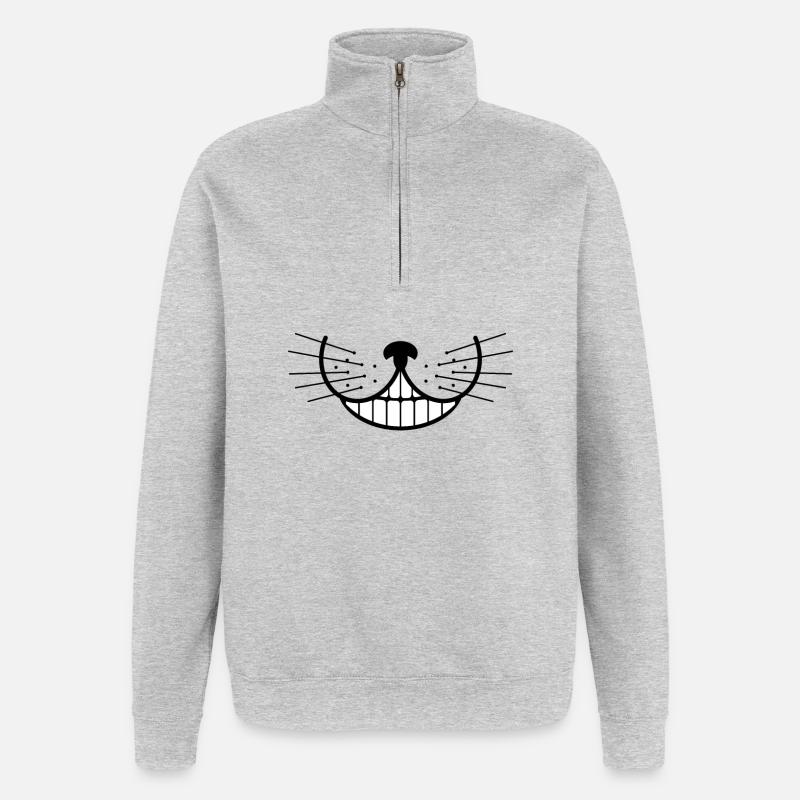 Masque de chat cheshire kitty meow - Sweat à zip 1/4 - gris chiné