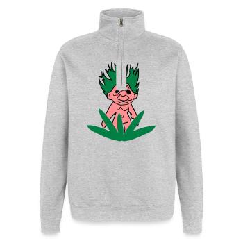 Troll Dich raus! - Quarter-Zip-Sweatshirt - Grau meliert - Vorne - AI Model Female 172 light (172cm) & AI Model Male 178 dark (178cm)