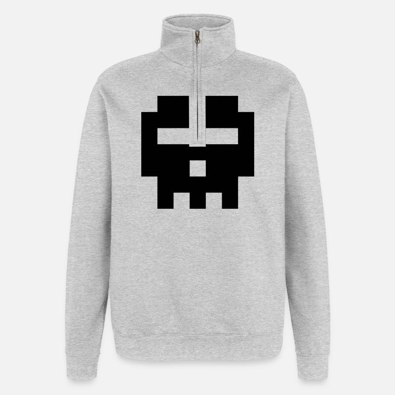 Pixel Skull. - Quarter-Zip Sweatshirt - heather grey