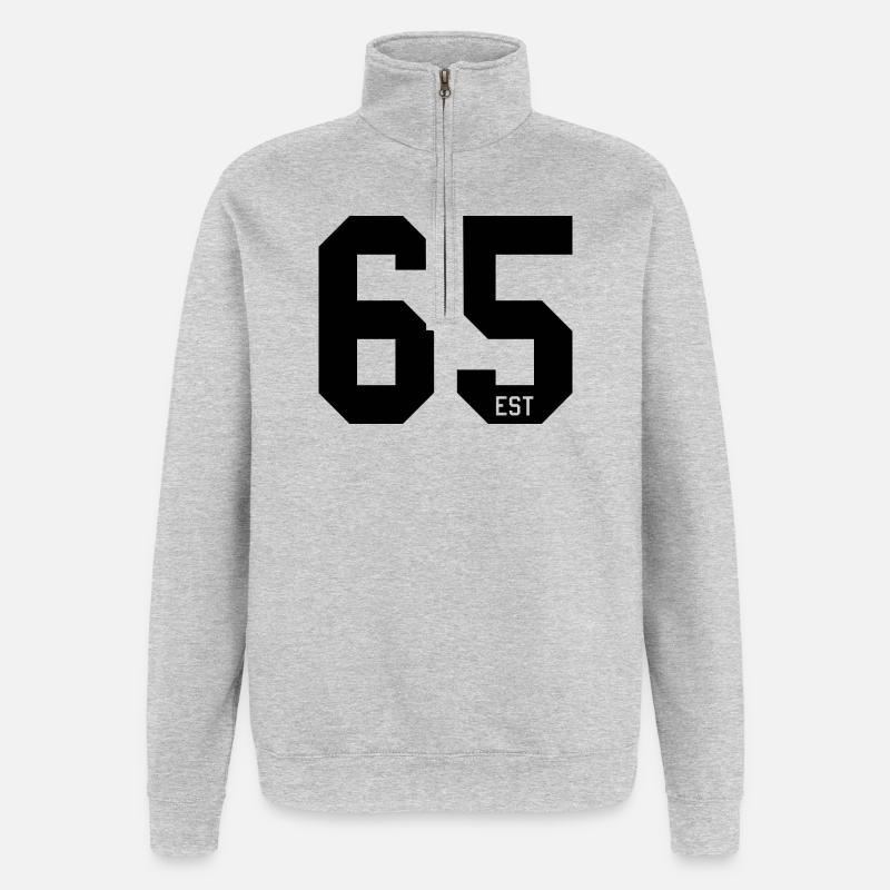 Zahlendesign 65 – EST Blocktypografi - Quarter-Zip-Sweatshirt - Grau meliert