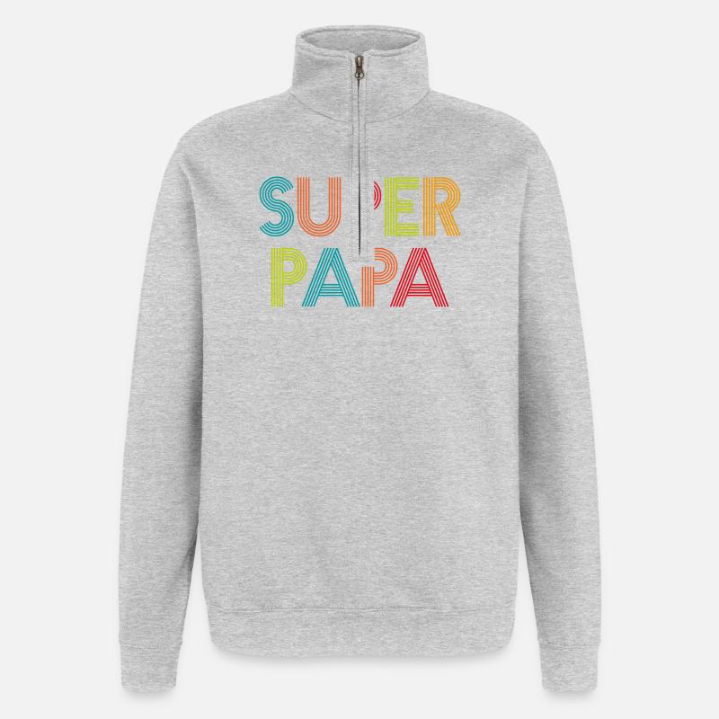 Super Groovy Papa - Quarter-Zip-Sweatshirt - Grau meliert