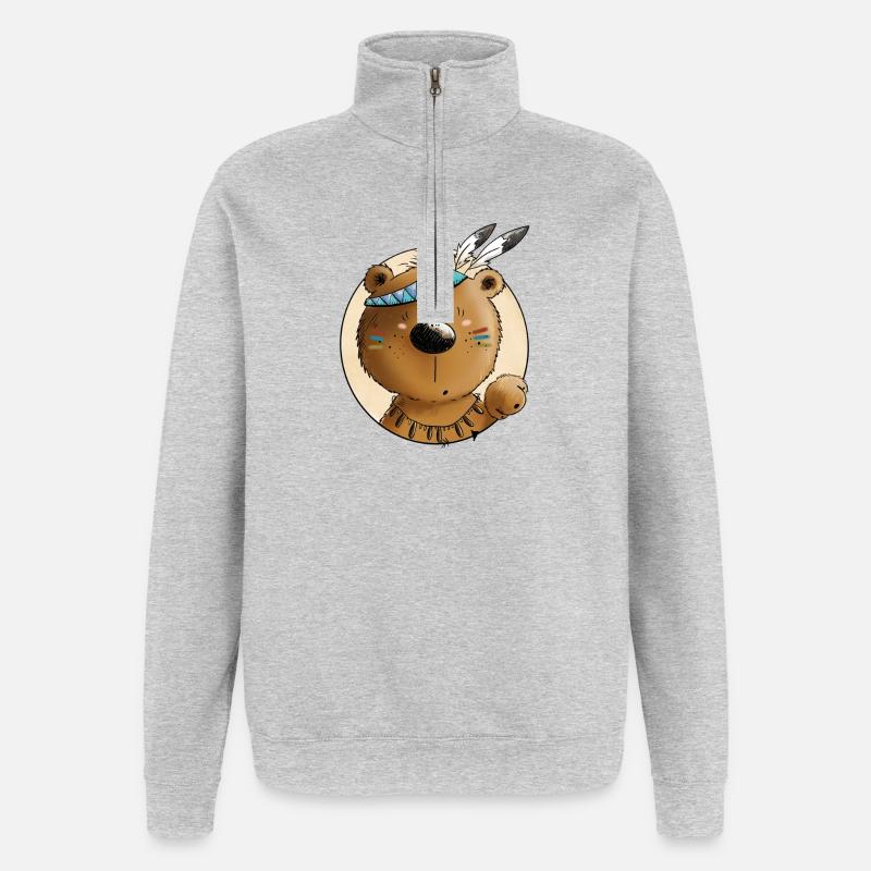 Indianer Bär - Quarter-Zip-Sweatshirt - Grau meliert
