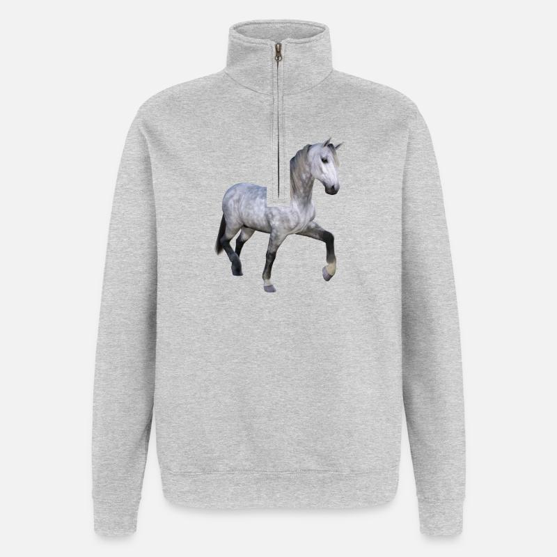 Cheval sauvage gris au galop - Sweat à zip 1/4 - gris chiné