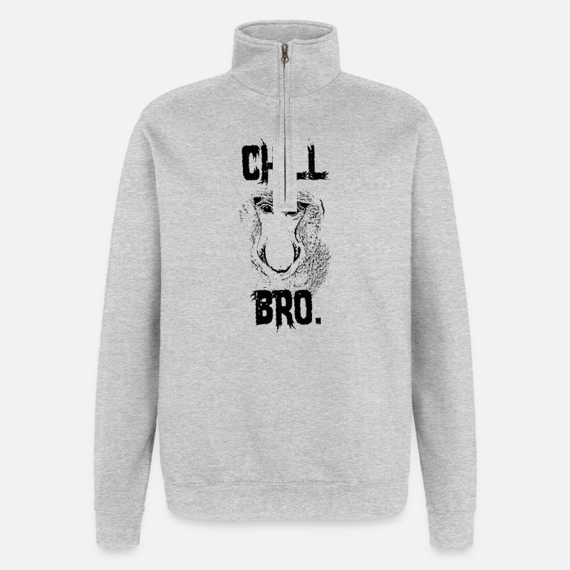 Chill Bro Proboscis Monkey Gift - Quarter-Zip Sweatshirt - heather grey