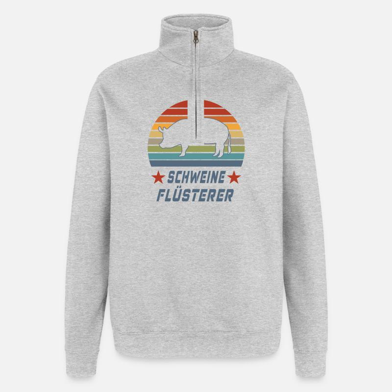 Schweine Flüsterer Design / Geschenkidee - Quarter-Zip-Sweatshirt - Grau meliert