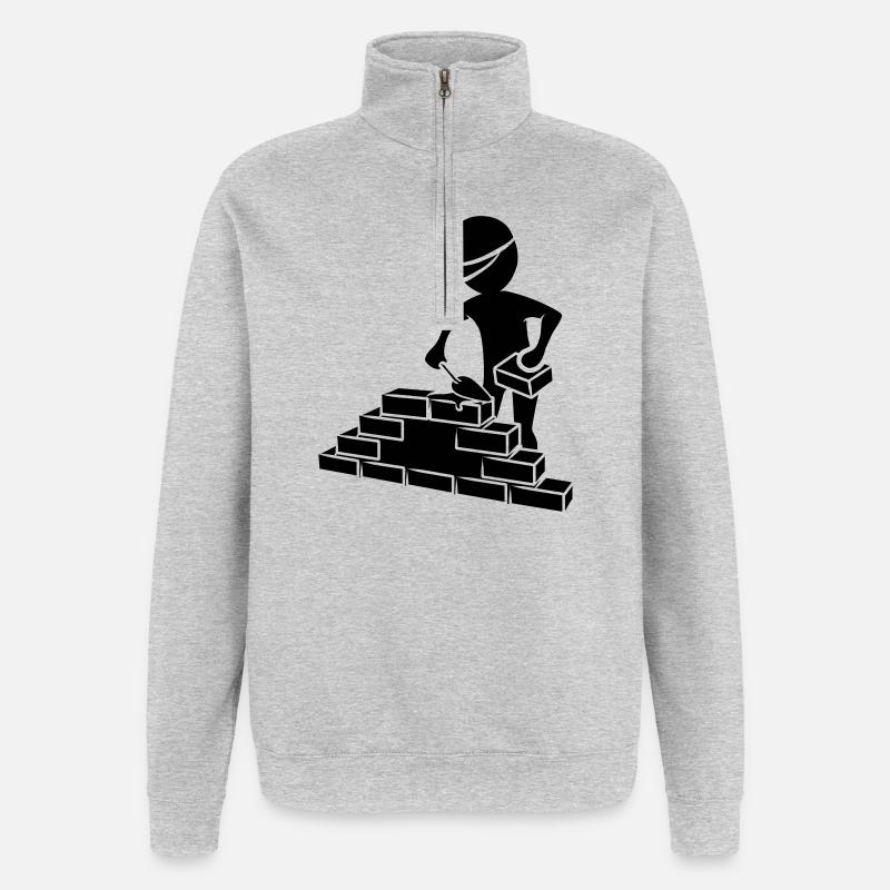 Bauarbeiter mit Maurerkelle, Mörtel und Mauer - Quarter-Zip-Sweatshirt - Grau meliert