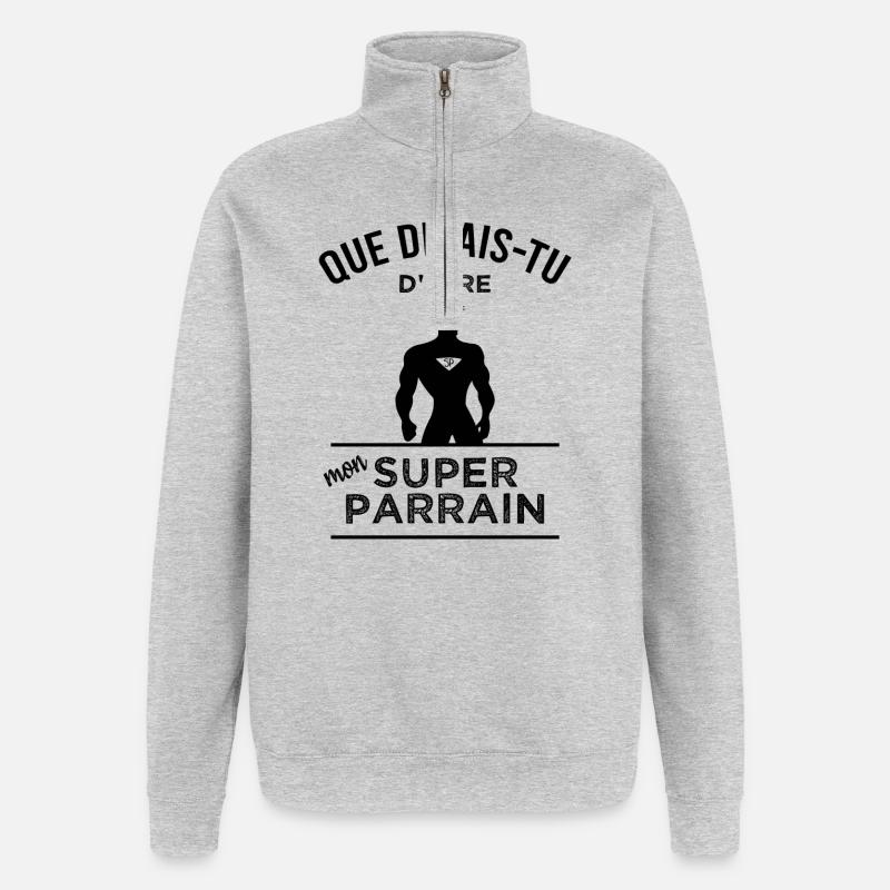 Deviens mon super parrain - Sweat à zip 1/4 - gris chiné