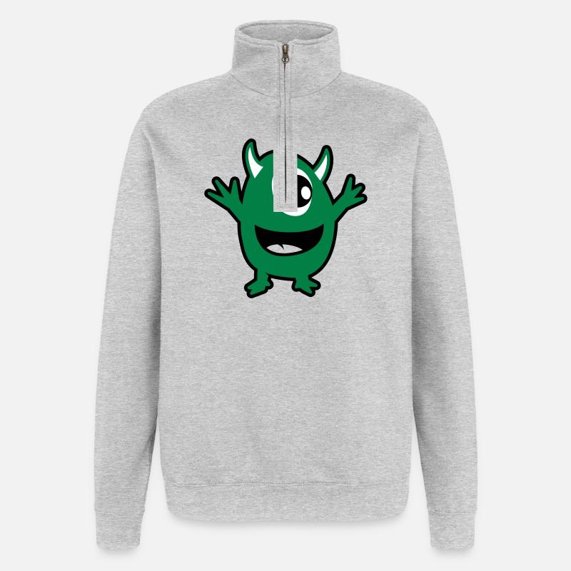 grönt monster - Tröja med 1/4-dragkedja - gråmelerad