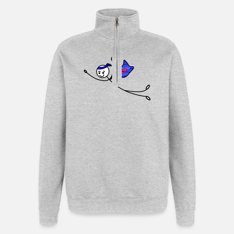 Superhelden-Strichmännchen - Quarter-Zip-Sweatshirt - Grau meliert