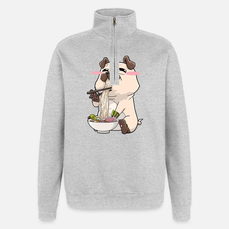 Mops isst Ramen - Quarter-Zip-Sweatshirt - Grau meliert