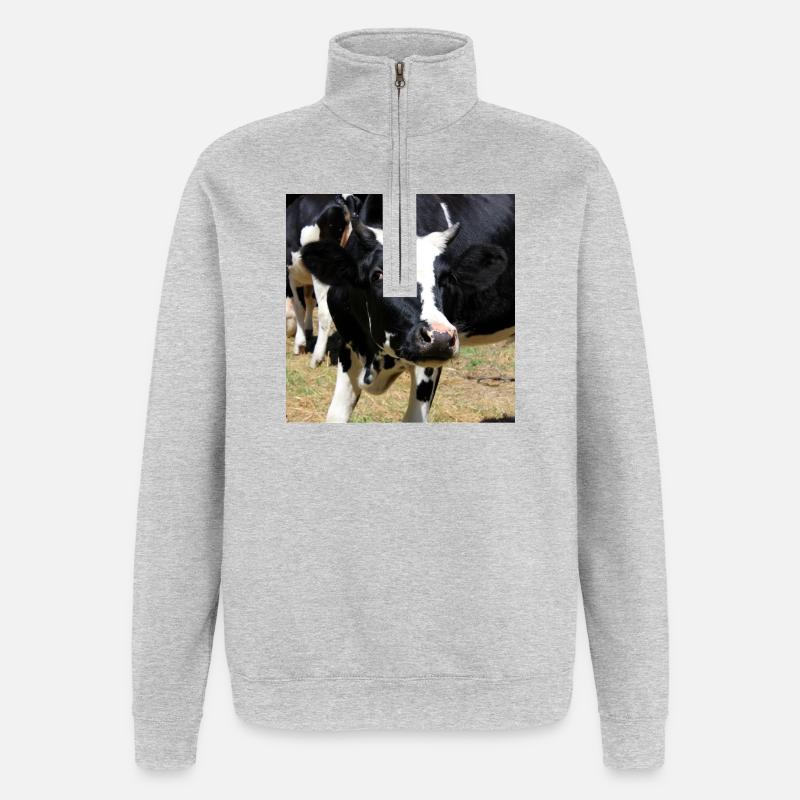 Affiche vache - Sweat à zip 1/4 - gris chiné