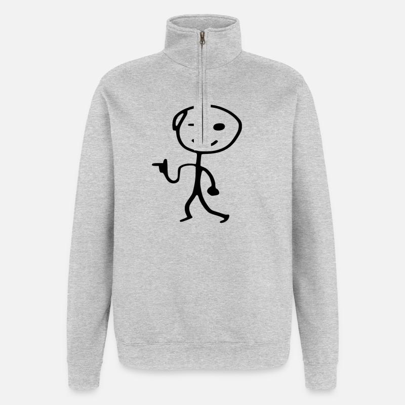 Strichmännchen cool man - Quarter-Zip-Sweatshirt - Grau meliert