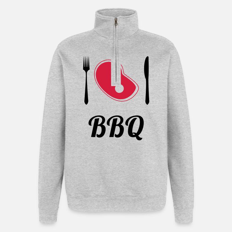 BBQ - Barbecue - Grill - Sweat à zip 1/4 - gris chiné