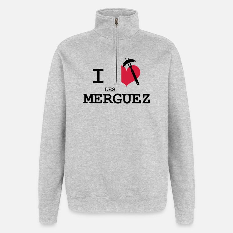 Ich liebe les Merguez - Quarter-Zip-Sweatshirt - Grau meliert