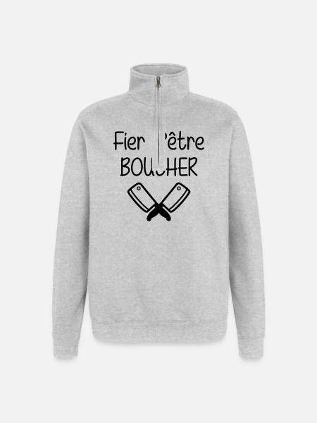 Fier d'être boucher - Sweat à zip 1/4 - gris chiné