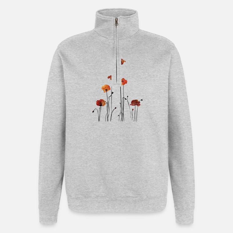 Mohnblumen Silhouette Design - Quarter-Zip-Sweatshirt - Grau meliert