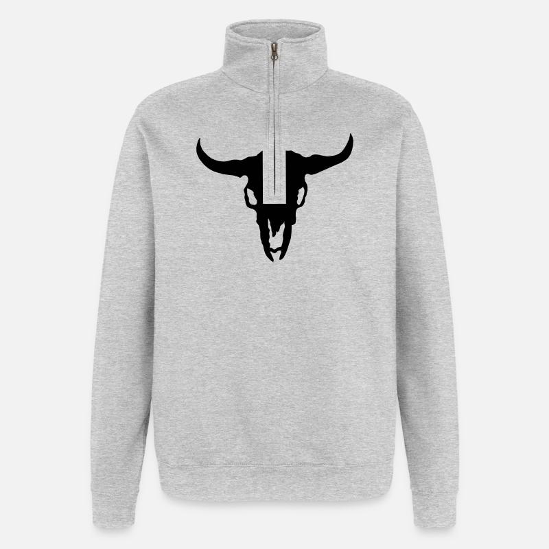 Tête de taureau crâne de squelette - Sweat à zip 1/4 - gris chiné