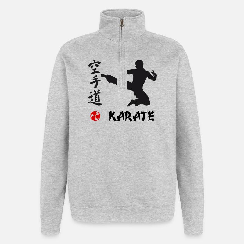 Karaté noir - Sweat à zip 1/4 - gris chiné