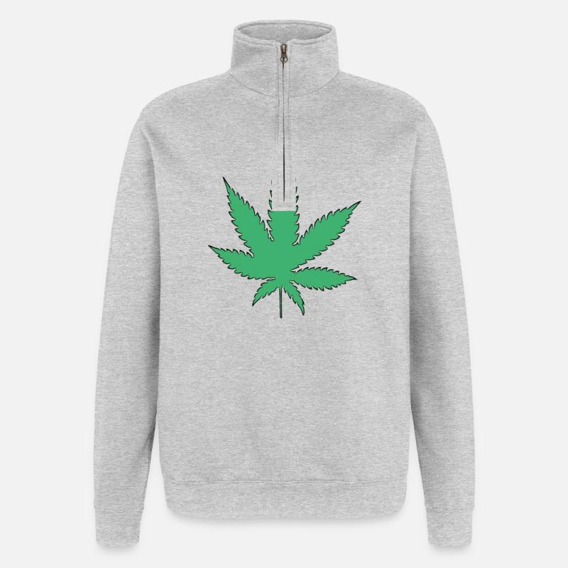 Cannabisblatt - Quarter-Zip-Sweatshirt - Grau meliert