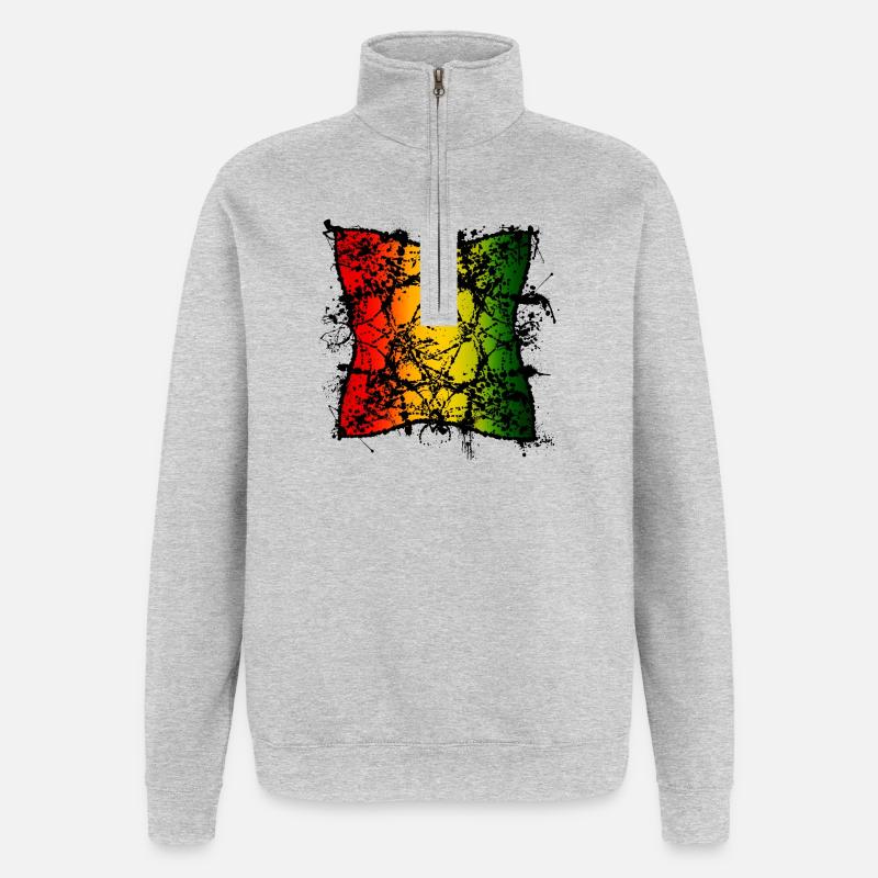 Rasta-Blattabstraktion mit Farbverlauf - Quarter-Zip-Sweatshirt - Grau meliert