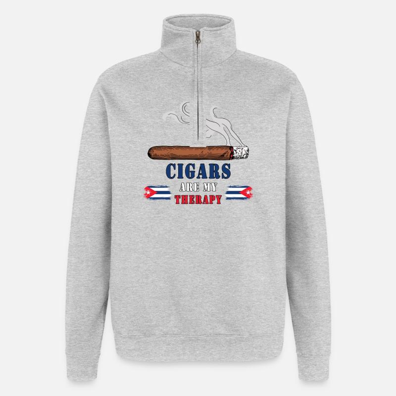 Zigarren Kuba Design / Geschenkidee - Quarter-Zip-Sweatshirt - Grau meliert