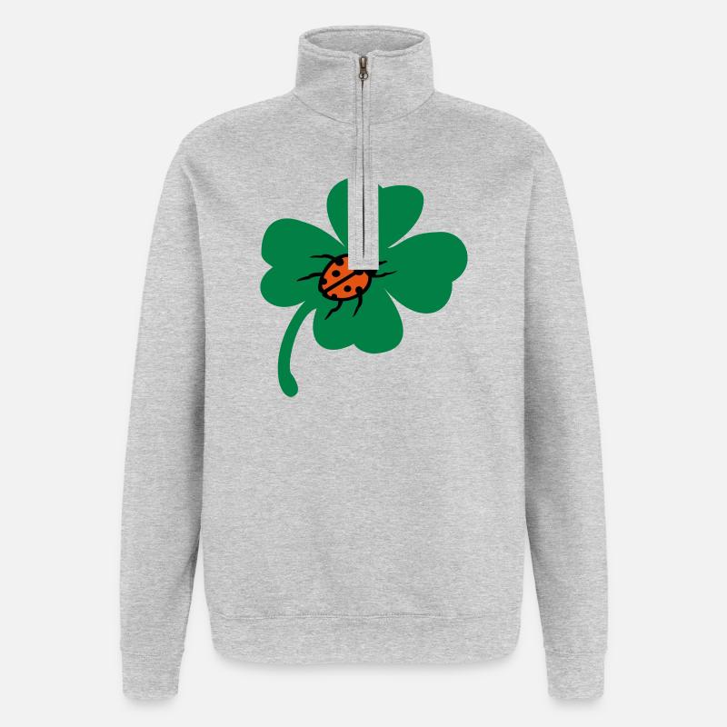 Coccinelle à feuilles de trèfle chanceuse - Sweat à zip 1/4 - gris chiné