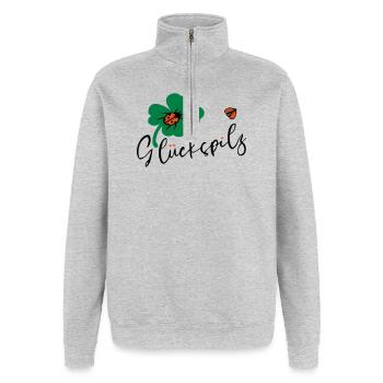 Glückspilz Kleeblatt Glück - Quarter-Zip-Sweatshirt - Grau meliert - Vorne - AI Model Female 172 light (172cm) & AI Model Male 178 dark (178cm)