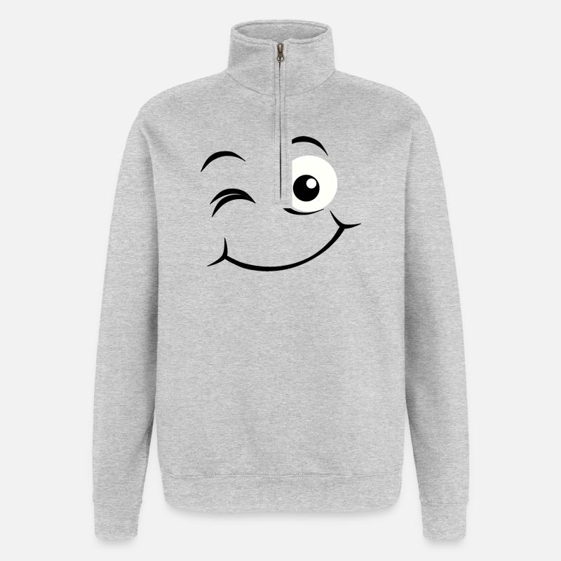 Visage heureux Émoticône - Sweat à zip 1/4 - gris chiné
