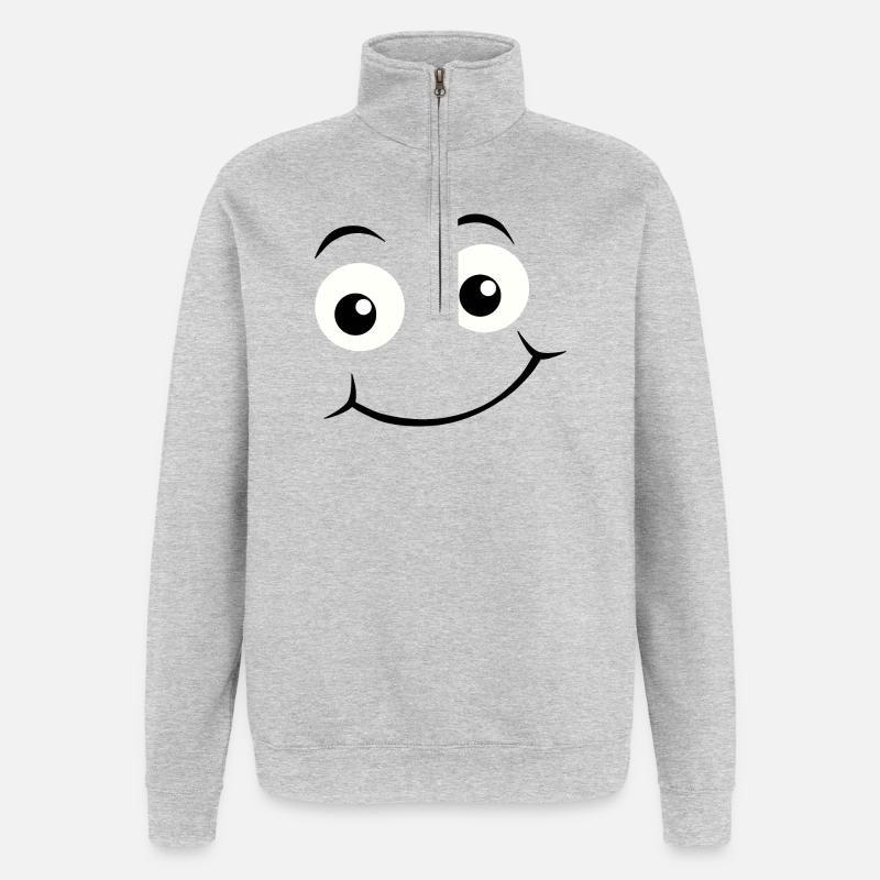Yeux heureux Emoticon - Sweat à zip 1/4 - gris chiné