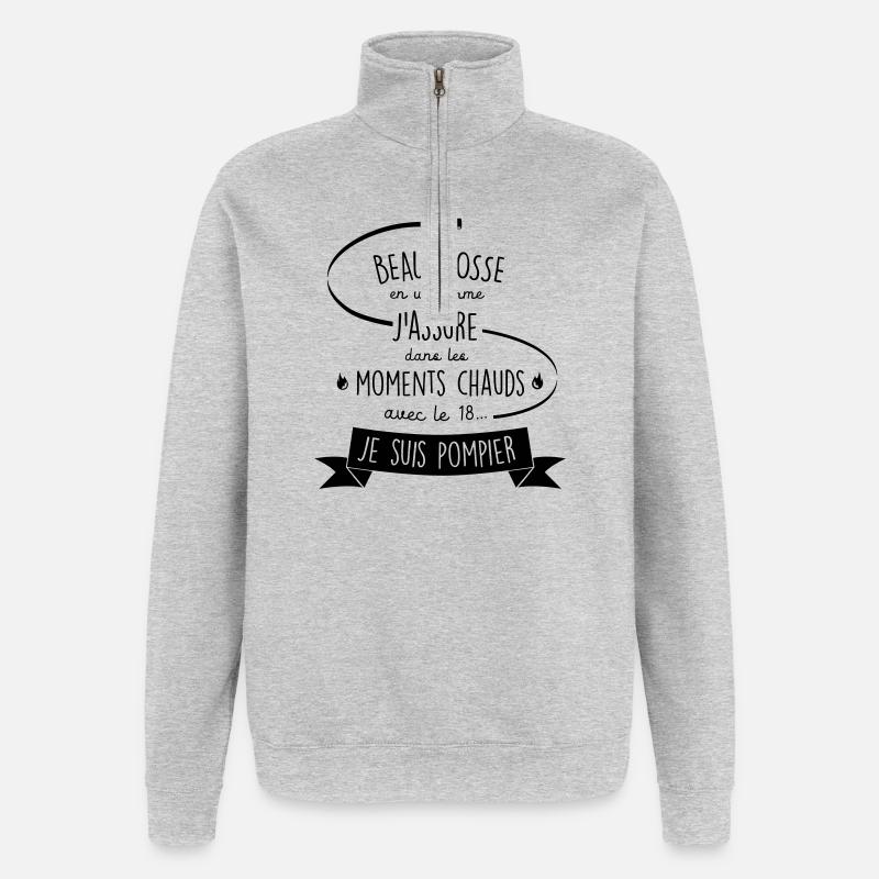 beau gosse pompier - Sweat à zip 1/4 - gris chiné