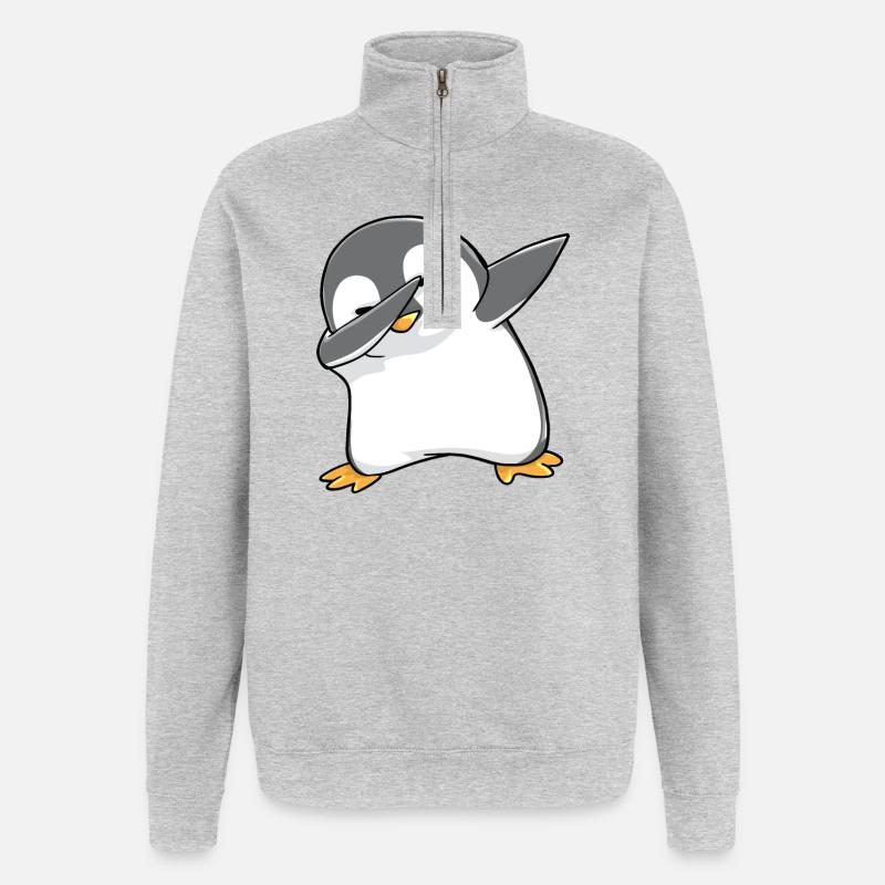 Pinguin Dabbing - Quarter-Zip-Sweatshirt - Grau meliert