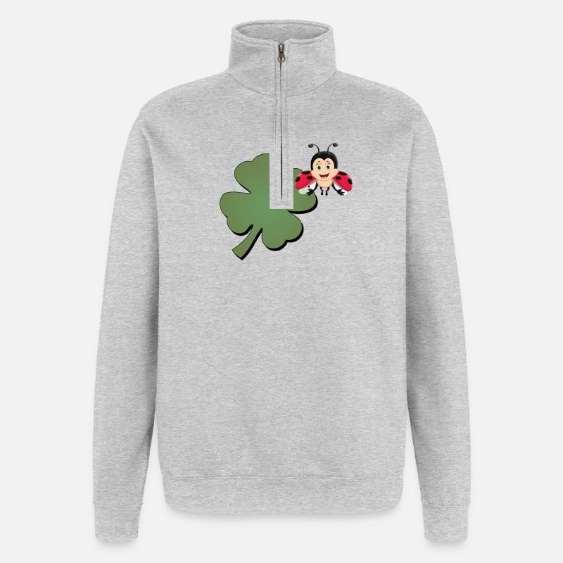 Cloverleaf with Ladybug (ladybug) - Quarter-Zip Sweatshirt - heather grey