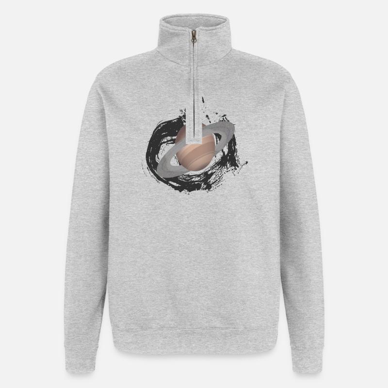 planète Saturne, planète, extraterrestre - Sweat à zip 1/4 - gris chiné