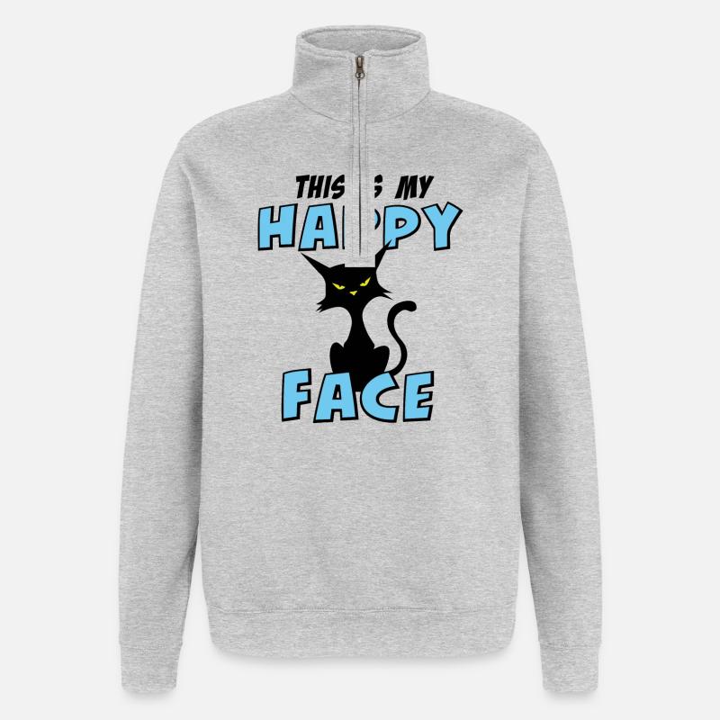 Chat chats drôles - Sweat à zip 1/4 - gris chiné