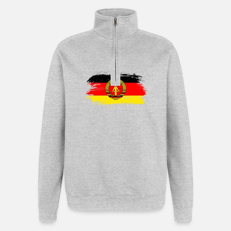 DDR Flaggen Design / Geschenkidee - Quarter-Zip-Sweatshirt - Grau meliert